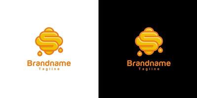 ee hive drop honey logo design. a combination of initial S with honeycomb, sweet honey flat logo design vector