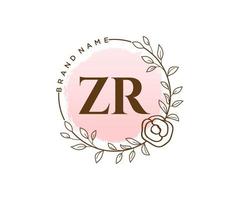 logotipo femenino inicial zr. utilizable para logotipos de naturaleza, salón, spa, cosmética y belleza. elemento de plantilla de diseño de logotipo de vector plano.