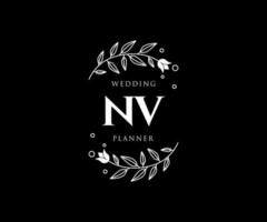 colección de logotipos de monograma de boda con letras iniciales nv, plantillas florales y minimalistas modernas dibujadas a mano para tarjetas de invitación, guardar la fecha, identidad elegante para restaurante, boutique, café en vector