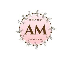 Initial AM feminine logo. Usable for Nature, Salon, Spa, Cosmetic and Beauty Logos. Flat Vector Logo Design Template Element.