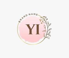 Initial YI feminine logo. Usable for Nature, Salon, Spa, Cosmetic and Beauty Logos. Flat Vector Logo Design Template Element.