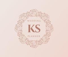 KS Initials letter Wedding monogram logos collection, hand drawn modern minimalistic and floral templates for Invitation cards, Save the Date, elegant identity for restaurant, boutique, cafe in vector