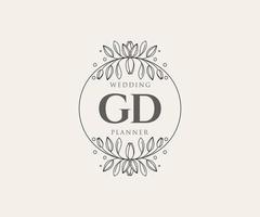 colección de logotipos de monograma de boda con letras iniciales gd, plantillas florales y minimalistas modernas dibujadas a mano para tarjetas de invitación, guardar la fecha, identidad elegante para restaurante, boutique, café en vector