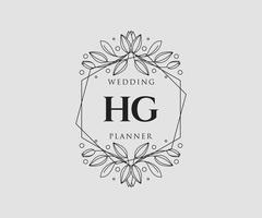 colección de logotipos de monograma de boda con letras iniciales hg, plantillas florales y minimalistas modernas dibujadas a mano para tarjetas de invitación, guardar la fecha, identidad elegante para restaurante, boutique, café en vector