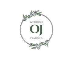 colección de logotipos de monograma de boda con letras iniciales de oj, plantillas florales y minimalistas modernas dibujadas a mano para tarjetas de invitación, guardar la fecha, identidad elegante para restaurante, boutique, café en vector