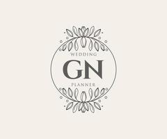 colección de logotipos de monograma de boda con letras iniciales gn, plantillas florales y minimalistas modernas dibujadas a mano para tarjetas de invitación, guardar la fecha, identidad elegante para restaurante, boutique, café en vector