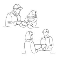 Vector illustration of a person receiving a parcel