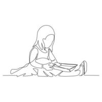 Vector illustration of a girl reading a book drawn in line art style