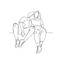 Vector illustration of two girlfriends drawn in line art style