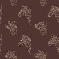 Seamless pattern with zebras drawn in line art style vector