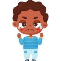 Emotion. Crying dark skinned boy with tears vector