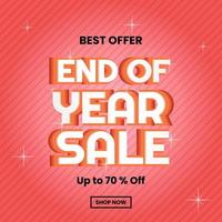 promotion design for end of year sale with. 3d text effect and red background with diagonal line pattern. use for banner, poster, brochure, advert, marketing and ads vector