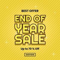 best offer end of year sale design template for promotion. text effect and yellow background with diagonal line pattern. use for banner, poster, brochure, advert, marketing and ads vector