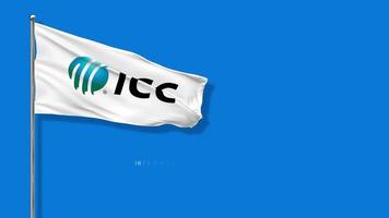 icc, le drapeau du conseil international de cricket agitant dans le vent rendu 3d, écran vert chroma key, sélection luma matte video