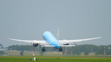 AMSTERDAM, THE NETHERLANDS JULY 25, 2017 - KLM Royal Dutch Airlines Boeing 777 PH BQB departure and climb at Polderbaan 36L, Shiphol Airport, Amsterdam, Holland video