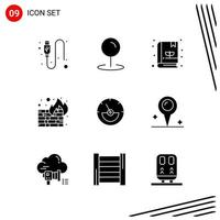 Collection of 9 Vector Icons in solid style Pixle Perfect Glyph Symbols for Web and Mobile Solid Icon Signs on White Background 9 Icons