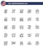 Editable Vector Line Pack of USA Day 25 Simple Lines of festivity barbeque shield flag security Editable USA Day Vector Design Elements