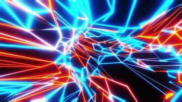 Flying through a tangled neon tunnel. Infinitely looped animation video