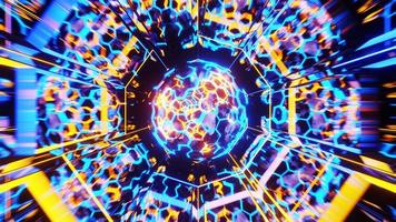 Flying in a tunnel with rotating spheres. Infinitely looped animation video