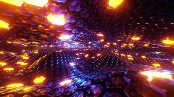 Flying through a tunnel with waves and neon light. Infinitely looped animation. video