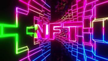 Abstract tunnel with colored neon text. Infinitely looped animation video