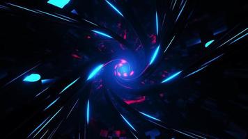 Flying through a tunnel with glowing pipes. Infinitely looped animation video