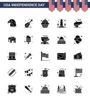 Big Pack of 25 USA Happy Independence Day USA Vector Solid Glyph and Editable Symbols of big gun usa american sight landmark Editable USA Day Vector Design Elements