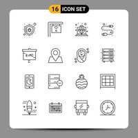 Set of 16 Commercial Outlines pack for lab education premium wire electronic Editable Vector Design Elements