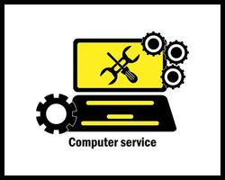 service icon for all types of computers in black and yellow tones on a white background vector