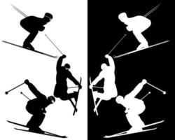 Skiers on a black and white background vector