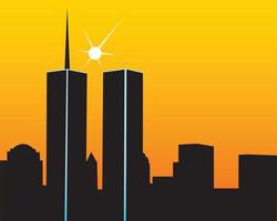 The twin towers on a yellow orange background vector