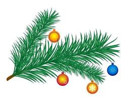 pine branch with New Year's toys on a white background vector