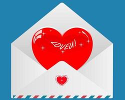 Valentine card in an envelope on a blue background vector