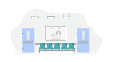 Waiting hall room interior for patient in Hospital. Modern hospital reception interior with furniture and equipment. Vector illustration.