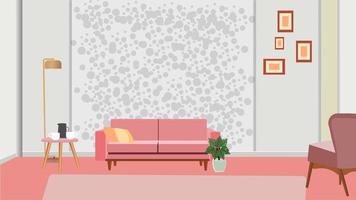 Furniture. Interior. Living room with sofa, table, lamp, pictures, window. Vector. The dining room and living room Vector illustration