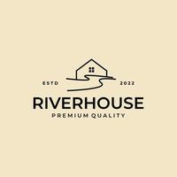 Minimalist line abstract house with river logo design vector