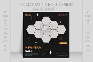 Happy new year greeting card template. Web banner and flyer design vector illustration. Suitable for social media post, mobile apps, banner design and web, internet ads.