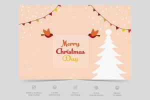 Merry Christmas winter landscape scene with trees holiday card design vector