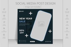 Happy new year, merry Christmas and winter sale square banner social media post template design. vector