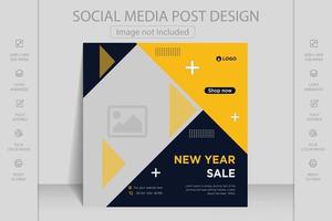 plantilla de tarjeta de felicitación de feliz año nuevo. Ilustración de vector de diseño de banner y volante web. adecuado para publicaciones en redes sociales, aplicaciones móviles, diseño de banners y web, anuncios en Internet.