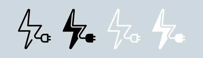 Charge icon set in black and white. Recharge signs vector illustration.