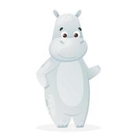 Vector cartoon illustration of standing cute hippo on white background.