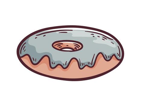 Vector simple isolated illustration on white background. Cartoon doodle picture of a donut with frosting. Single object for design or logo with black outline.