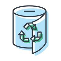 Vector isolated icon of toilet paper roll with recycling sign.