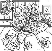 Spring Flower Bouquet Coloring Page for Kids vector