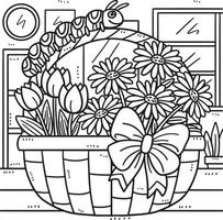 Spring Caterpillar On A Basket Of Flower Coloring vector