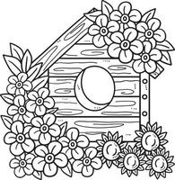 casa de pájaros de primavera aislada página para colorear para niños vector