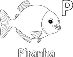 Piranha Alphabet ABC Isolated Coloring Page P vector