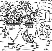 plantador de botas de primavera página para colorear para niños vector