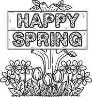 Happy Spring Banner Isolated Coloring Page vector